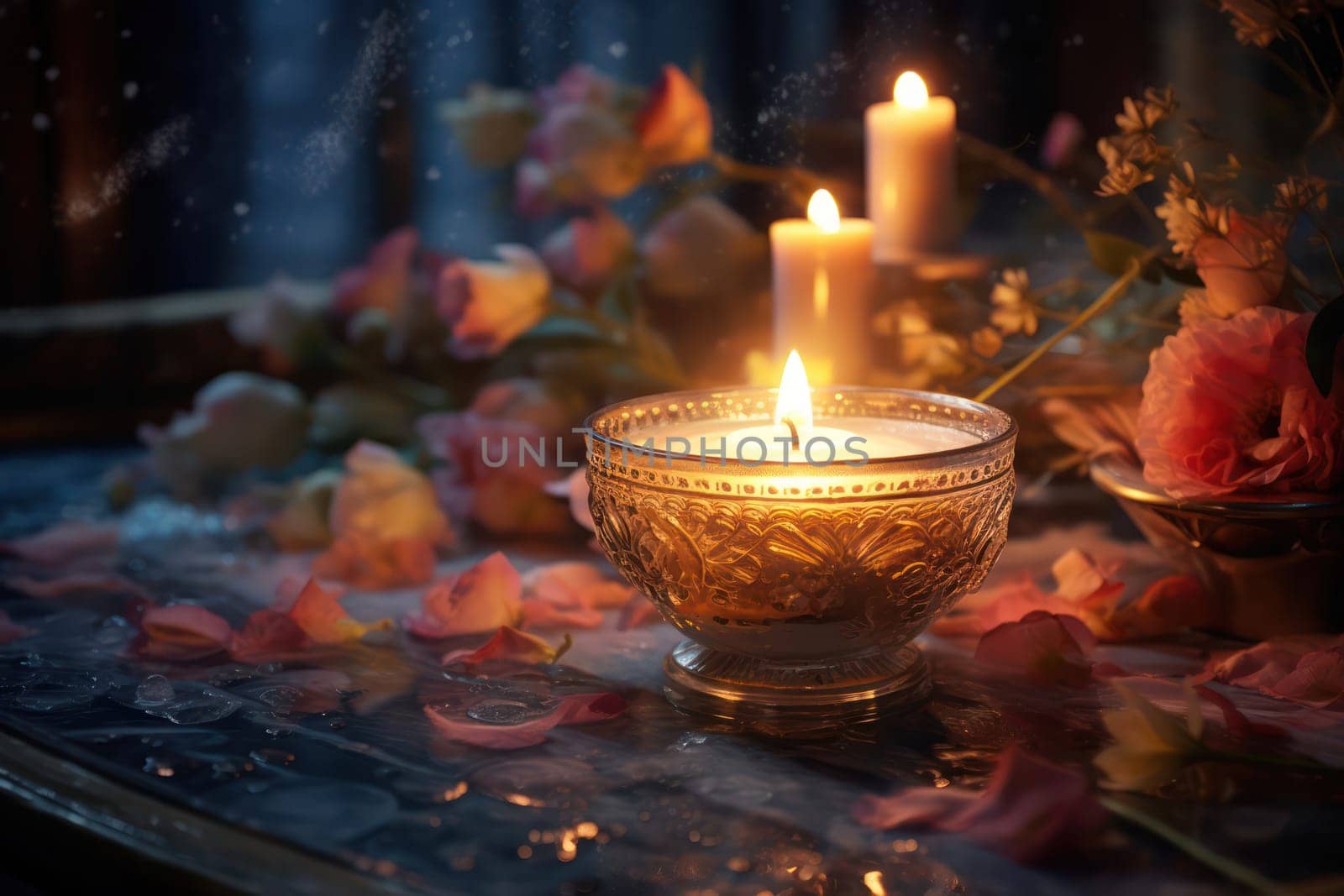 Glowing Candlelight: A Romantic Night of Peace and Romance.