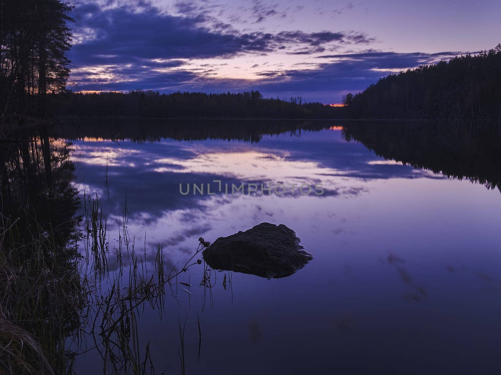 Mystical Twilight Lake. Sunset on the lake.