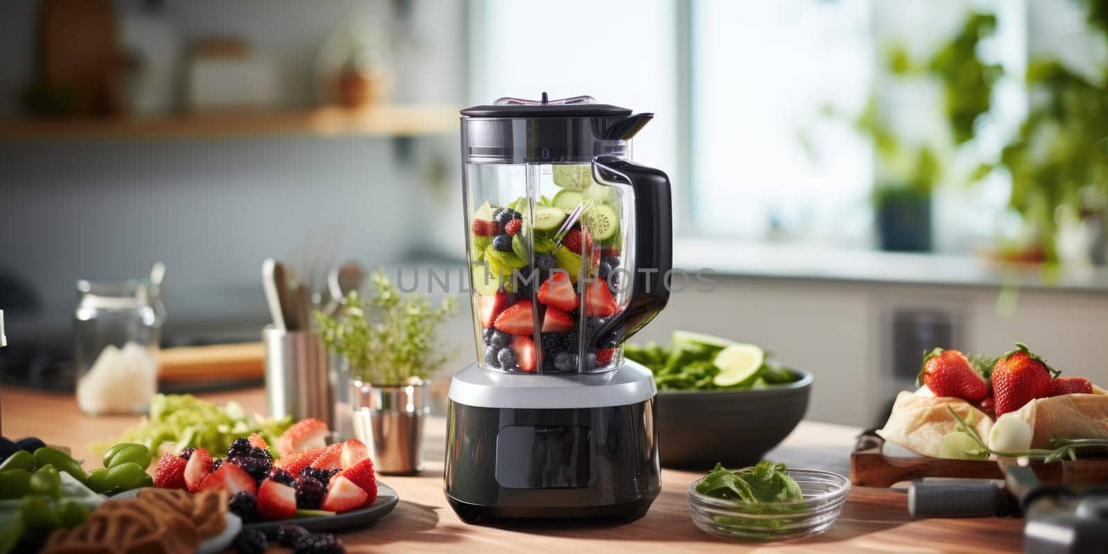 unrecognizable man hands making smoothie using kitchen blender. ai generated