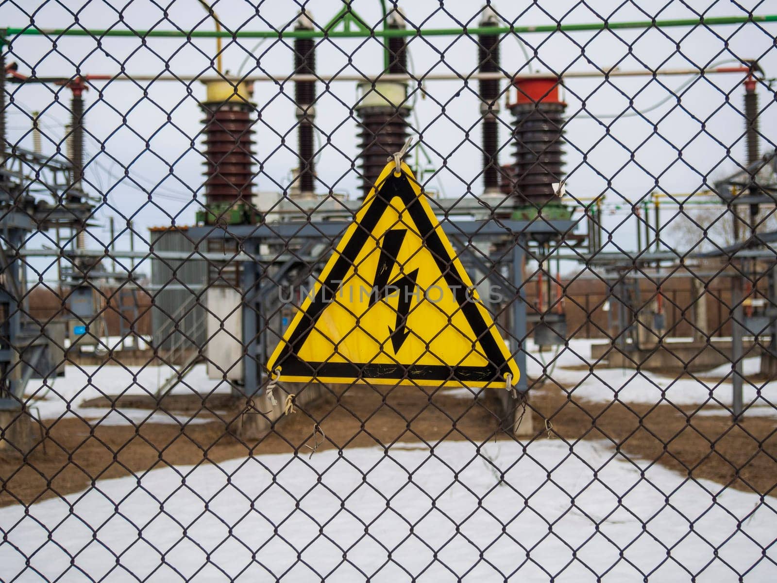 high voltage warning sign on high-voltage substation by Andre1ns