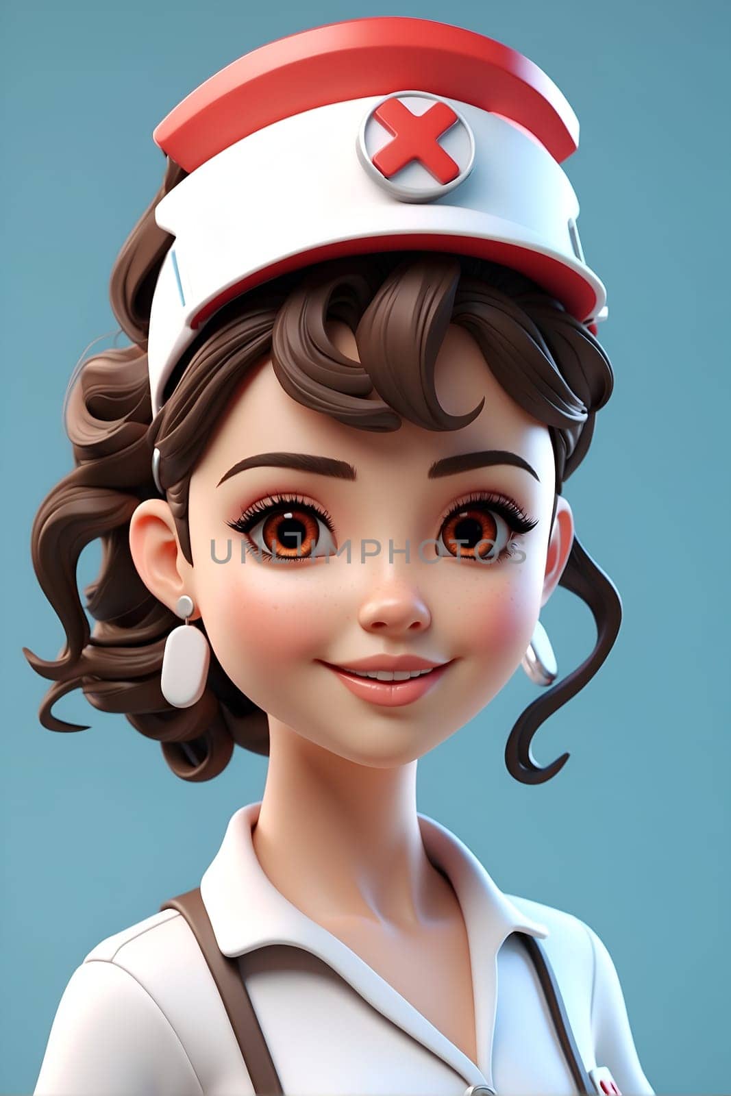 A cheerful cartoon character wears a nurses hat, bringing a vibrant and animated touch to healthcare illustrations.