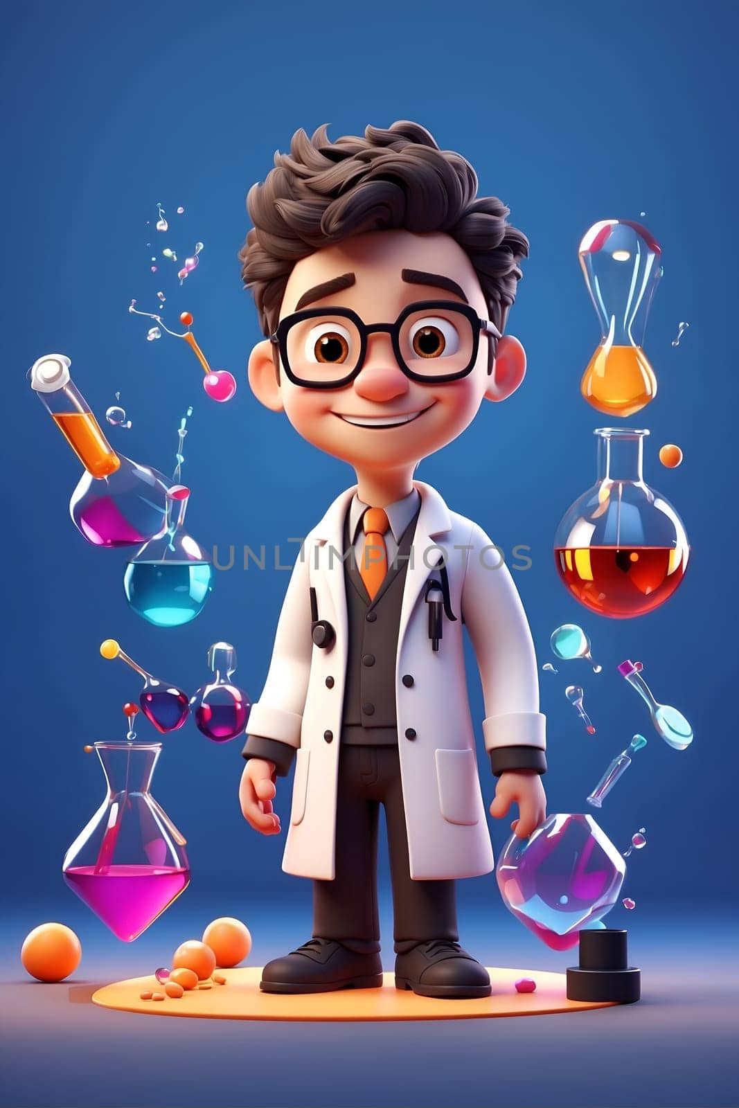 Cartoon Character With Glasses and Lab Coat, Quirky Scientist Illustration for Science Enthusiasts. Generative AI. by artofphoto