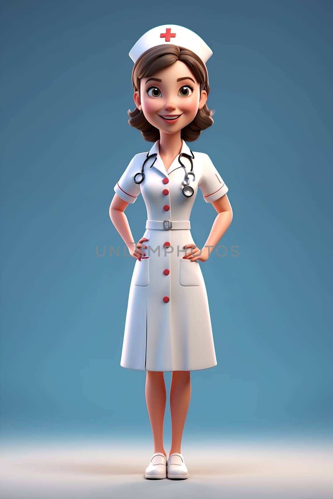 Cartoon Nurse Standing With Hands on Hips. Generative AI. by artofphoto