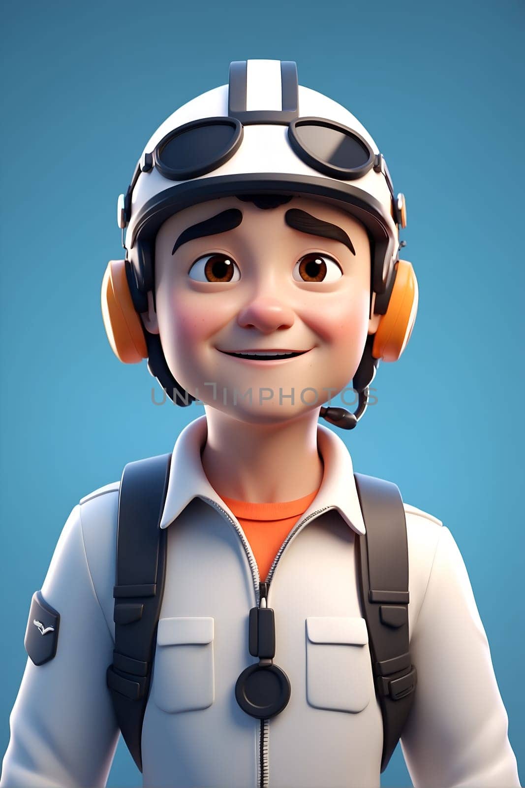 A cartoon character with a pilots helmet and goggles.