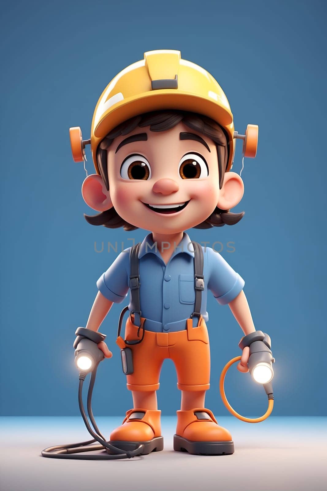 A vibrant cartoon character with a brilliantly lit light on its head.