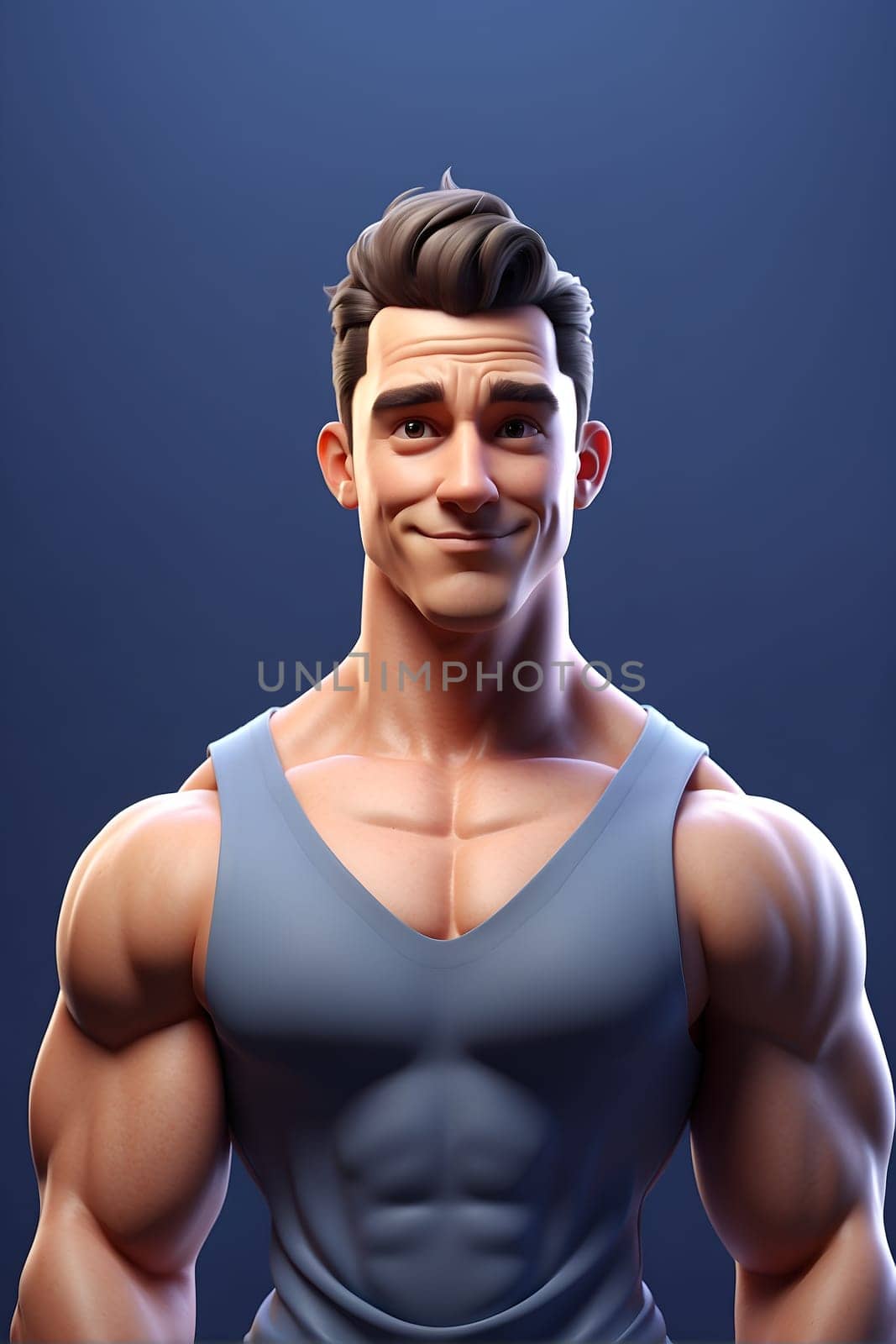 Man Wearing Blue Tank Top Poses for Picture, Casual, Stylish, and Confident. Generative AI. by artofphoto