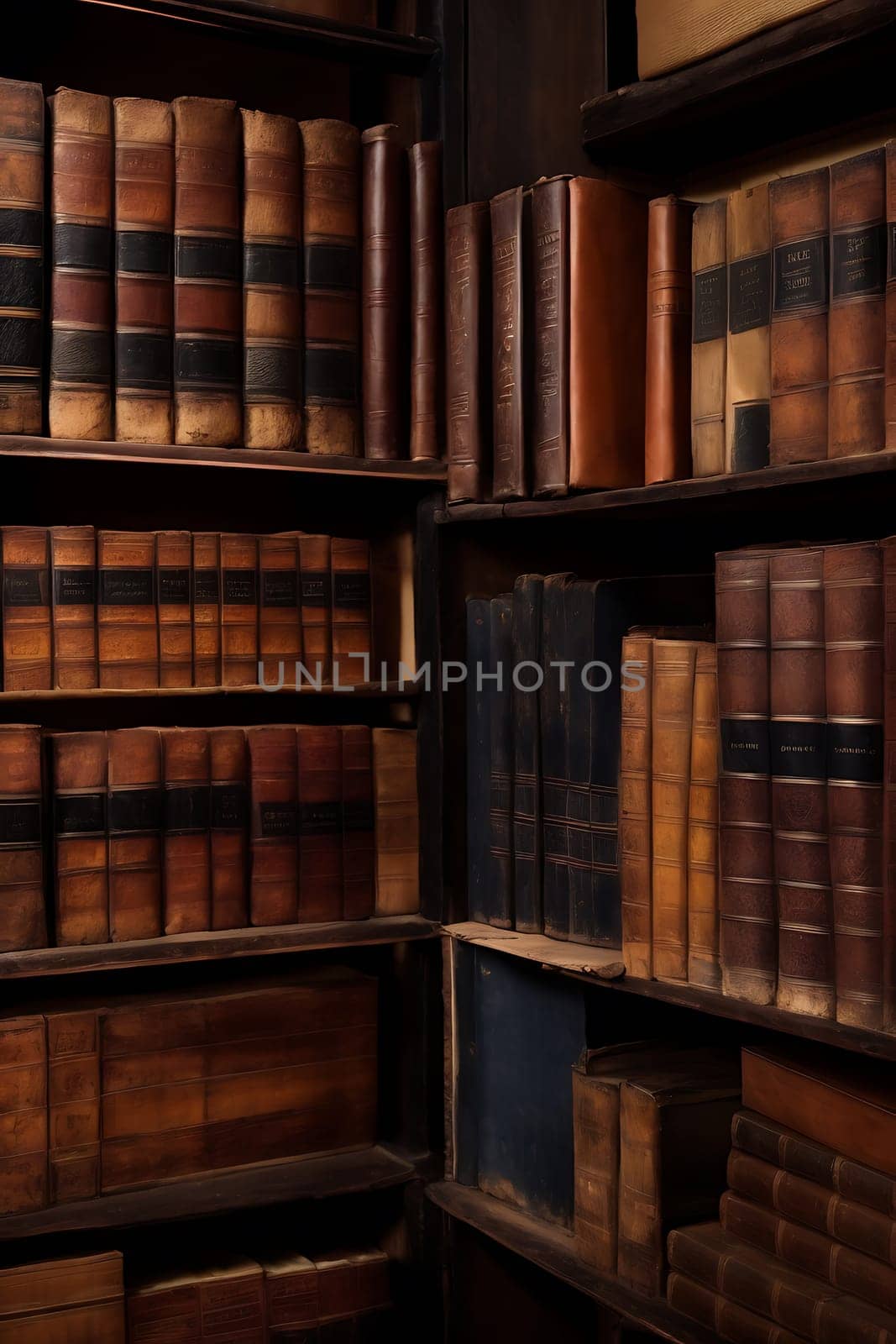 Collection of Vintage Books in a Well-Stocked Reading Room. Generative AI. by artofphoto