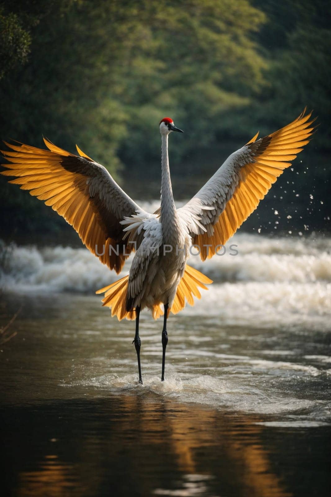 Majestic Bird Spreading Wings in Water. Generative AI. by artofphoto