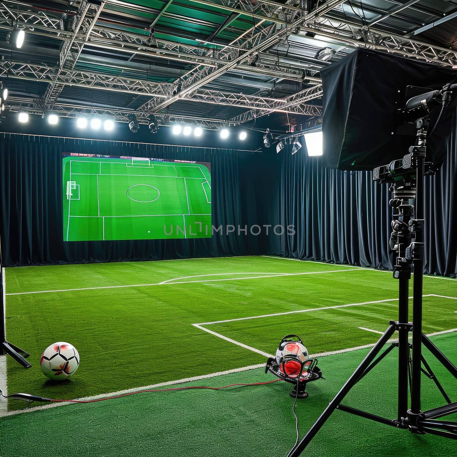 Mockup football field in studio. Generative AI by itchaznong