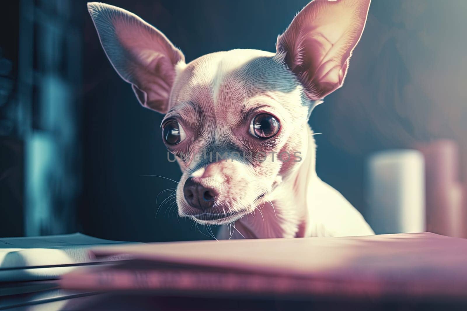 Tiny dog portrait. Cute fluffy puppy with big eyes. Generated AI. by SwillKch