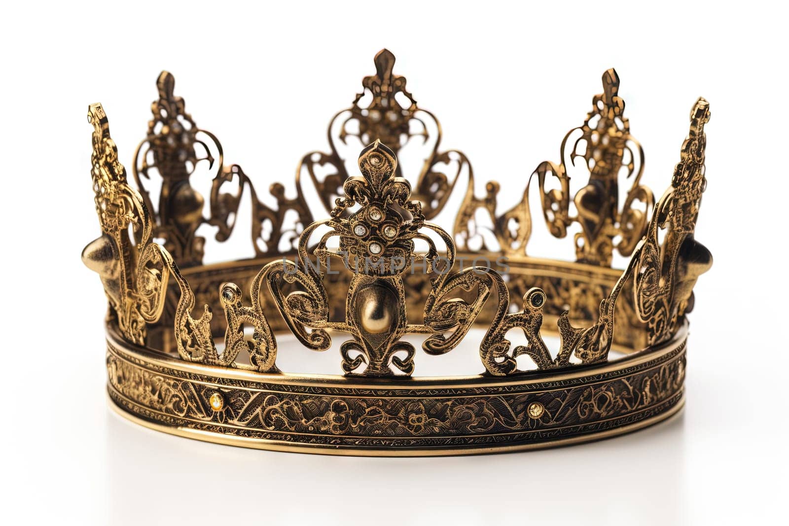 Beautuful shiny crown with medieval ornament and jeewelry. Ancient king or quenn crown. Generated AI. by SwillKch