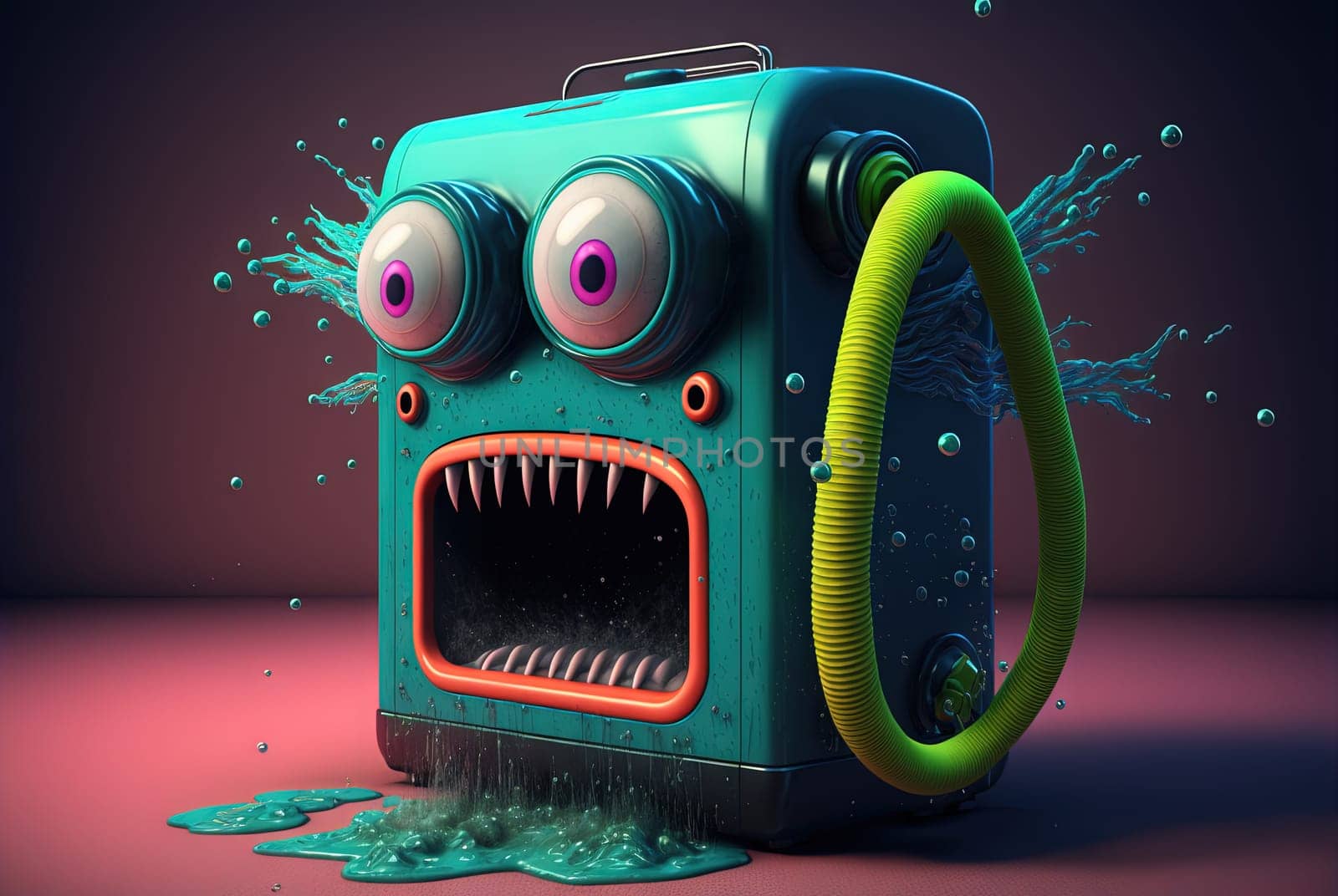 Vacuum cleaner cute and funny monster in the room. Dustsucker mascot character. Generated AI. by SwillKch