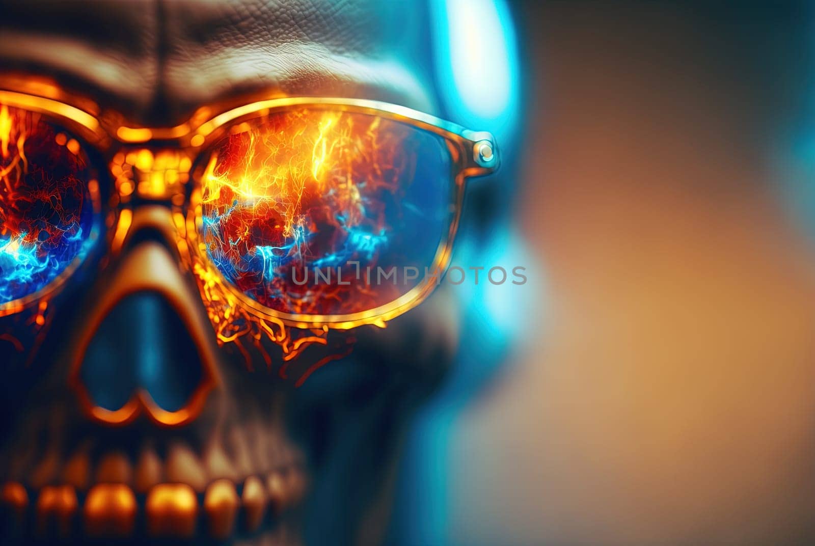 Techno zombie woth neon lights and shiny eyes. Cyberpunk horror party concept. Generated AI. by SwillKch