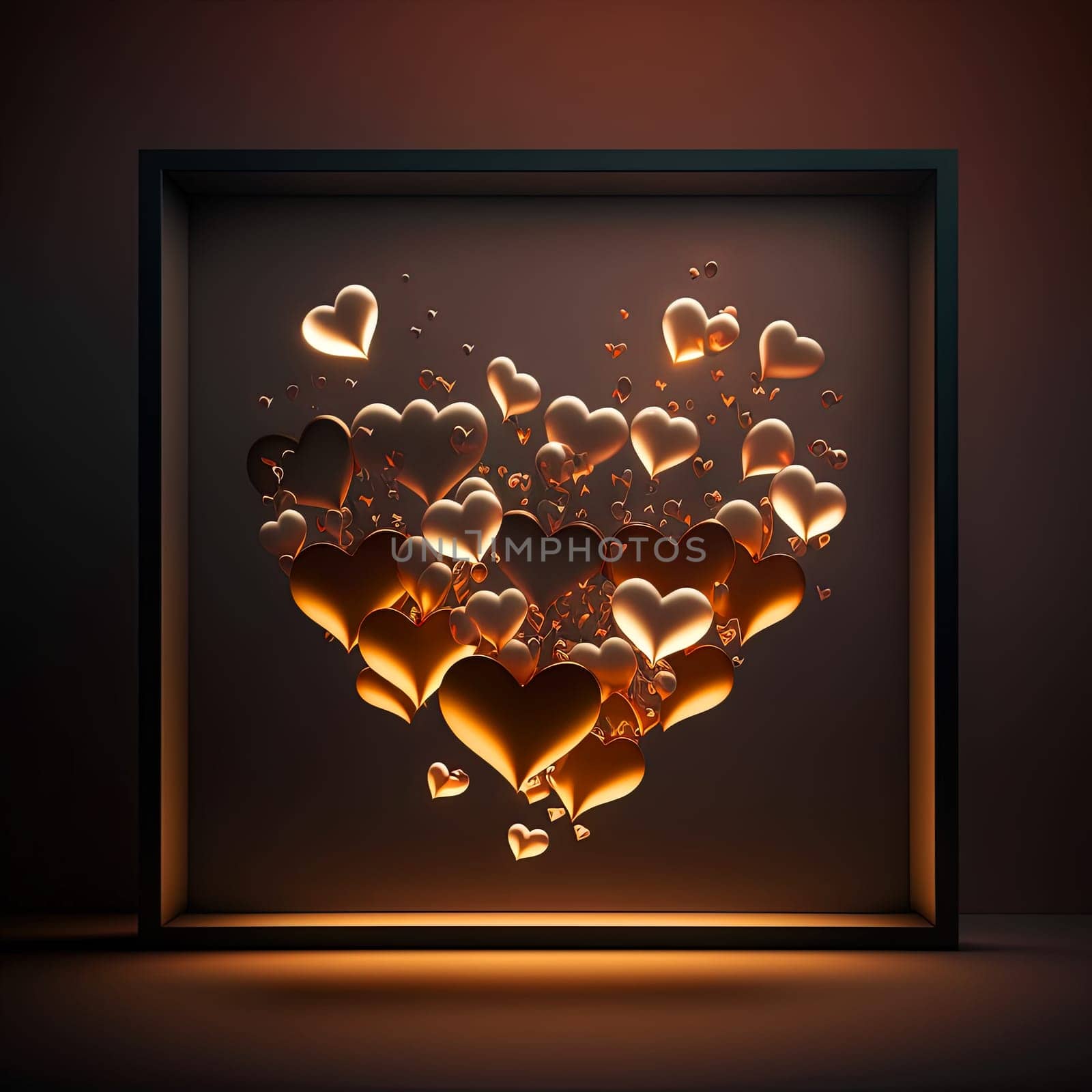 Valentine's Day card with shiny hearts in the frame. Lava lamp or glass styled hearts composition for romantic holidays. Generative AI. by SwillKch