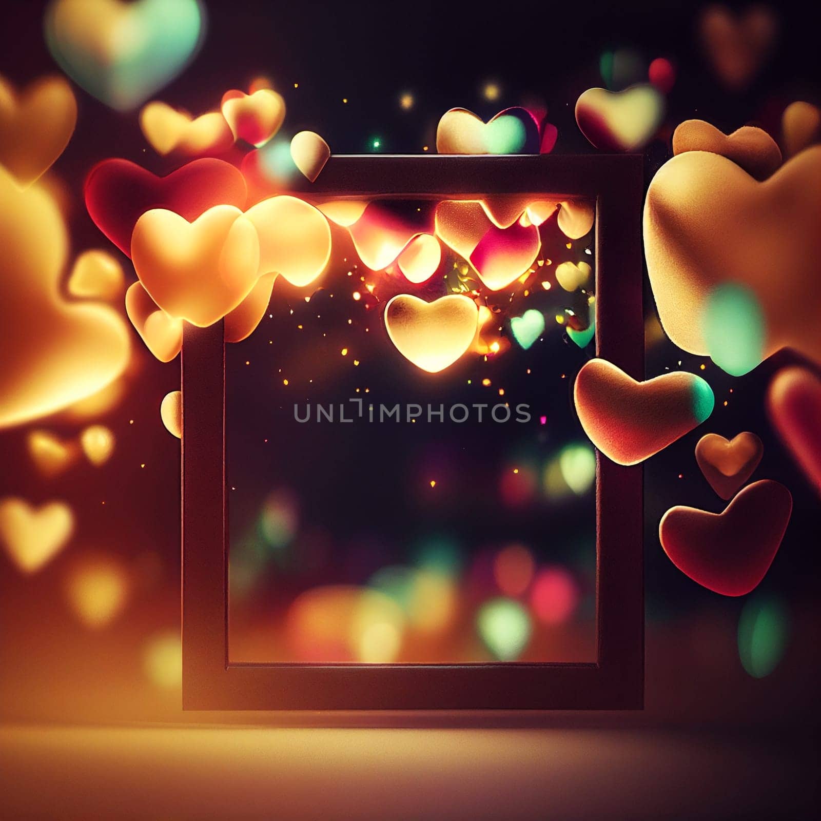 Valentine's Day card with shiny hearts in the frame. Lava lamp or glass styled hearts composition for romantic holidays. Generative AI. by SwillKch