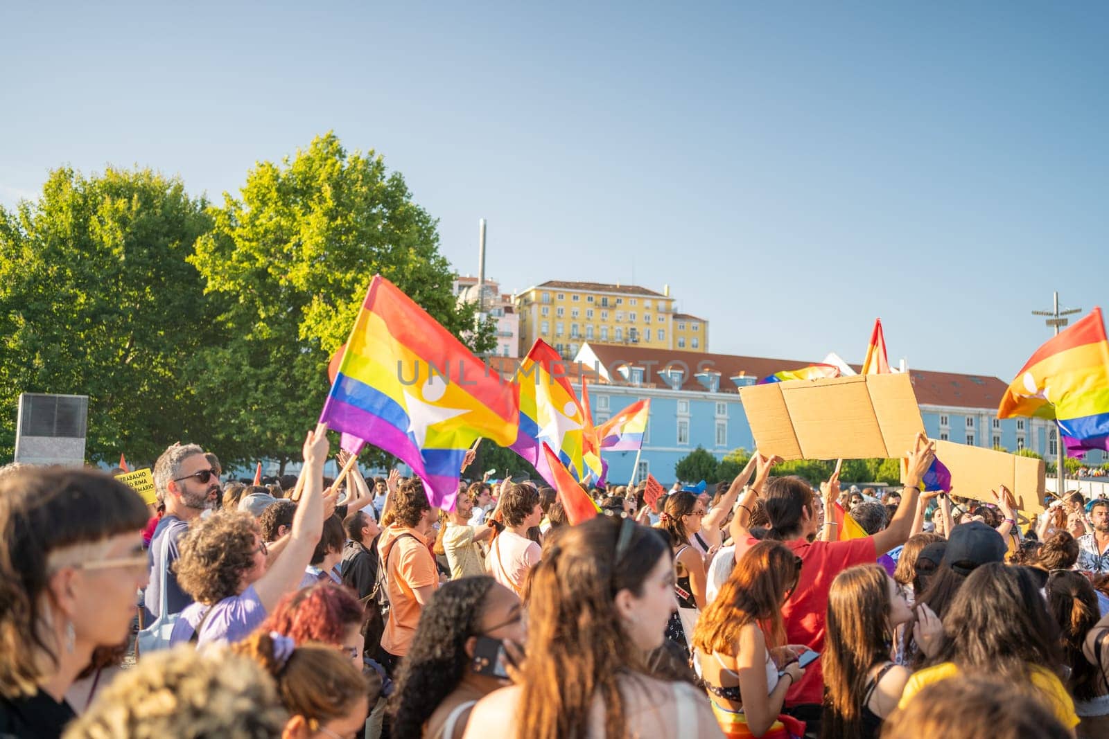 Lisbon, Portugal. 17 June 2023: Crowd of people at LGBTQAI pride event by andreonegin