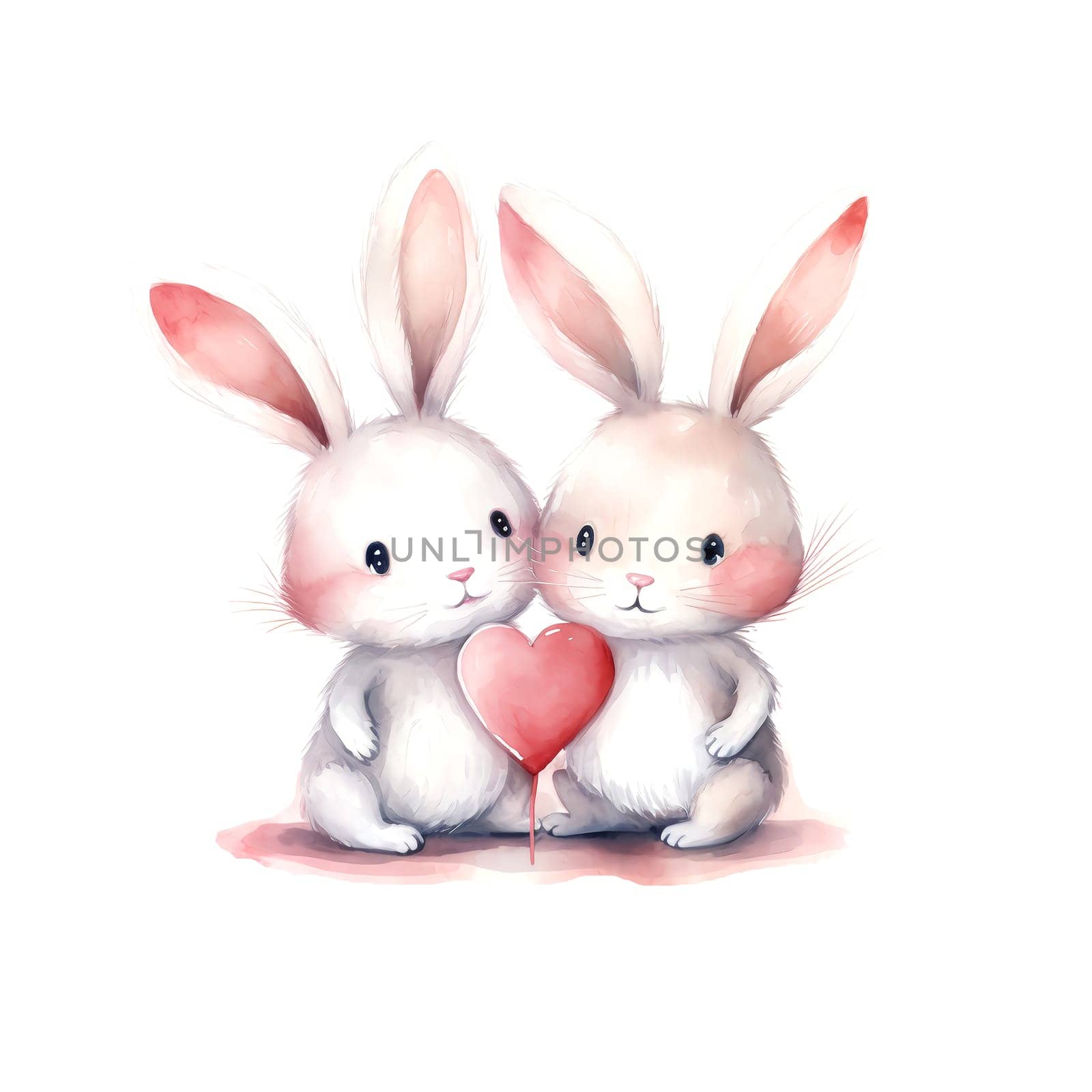 Cute Rabbits for Valentines Day. Watercolor. AI generated. by AndreyKENO