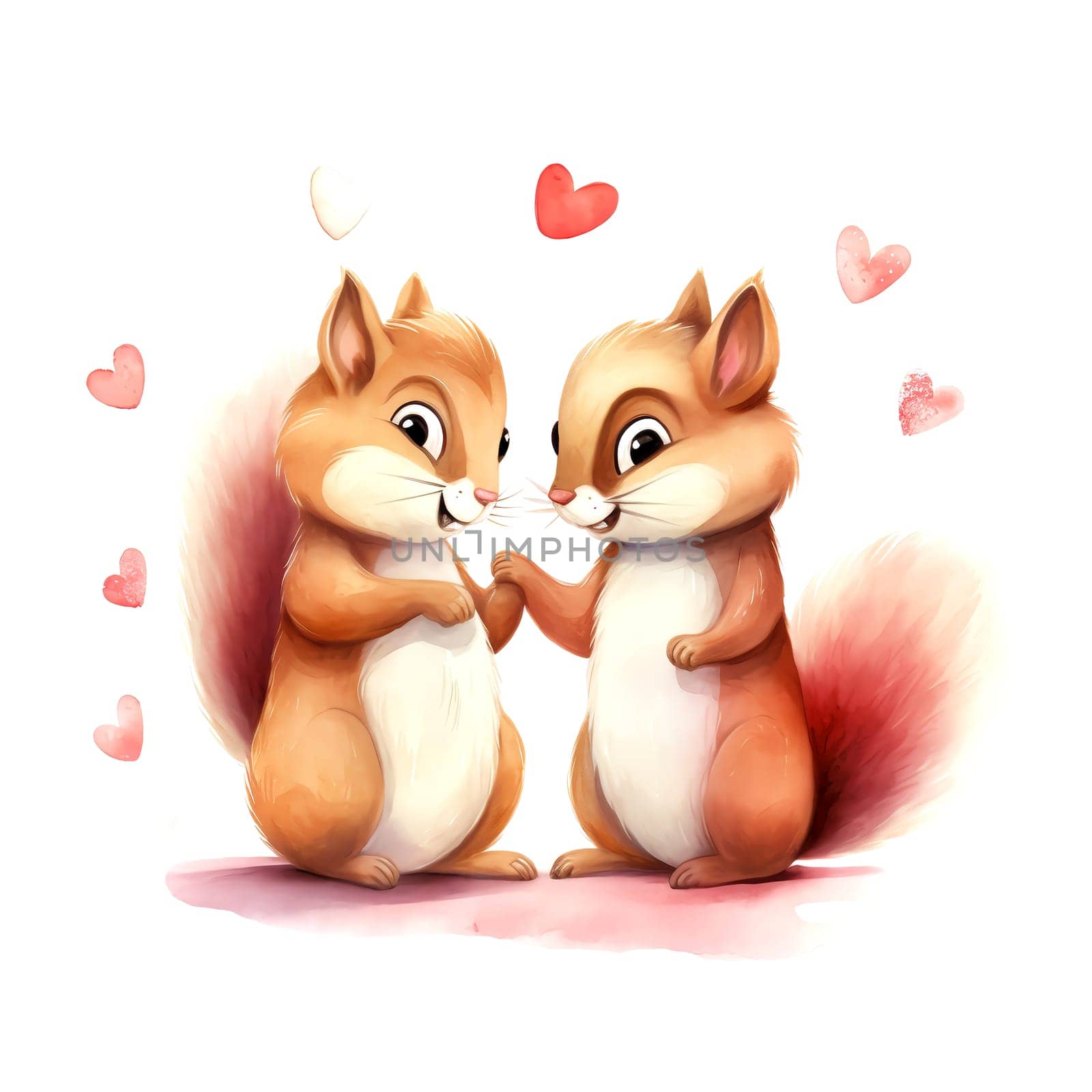 Cute Rabbits for Valentines Day. Watercolor. Clipart is a great choice for creating cards, invitations, party supplies and decorations. AI generated.