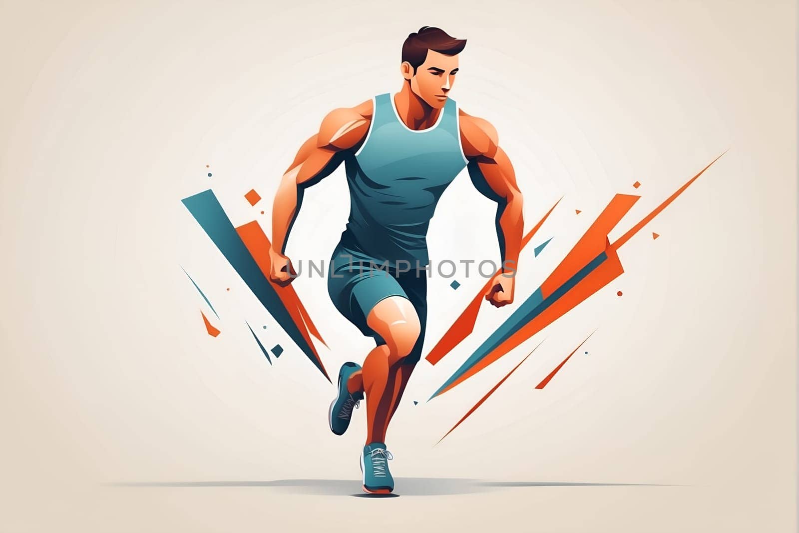 A determined man showing speed and strength as he sprints energetically against a white background.