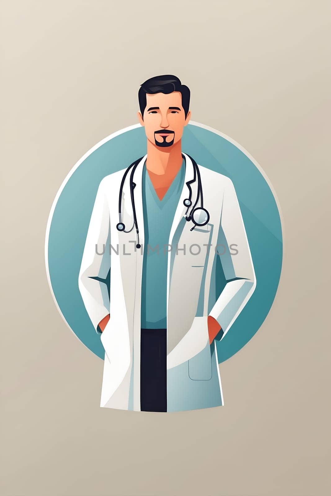 Professional Male Doctor With Stethoscope by Blue Circle. Generative AI. by artofphoto