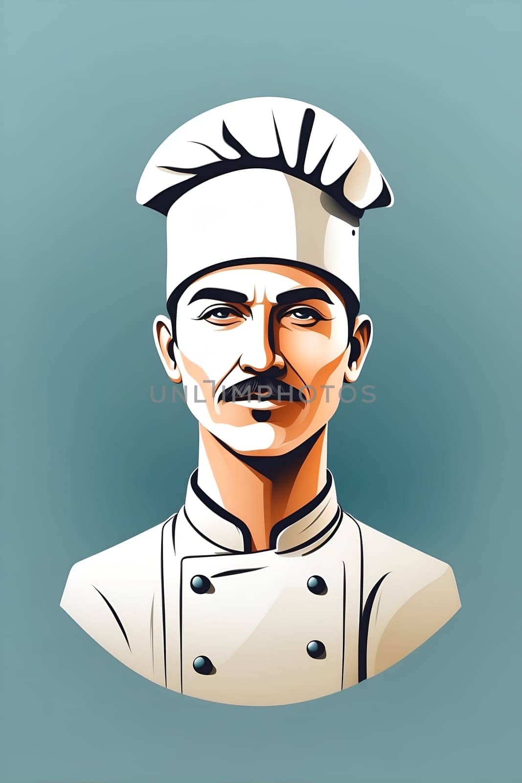 A striking digital painting of a man wearing a classic chefs hat, showcasing his culinary expertise.