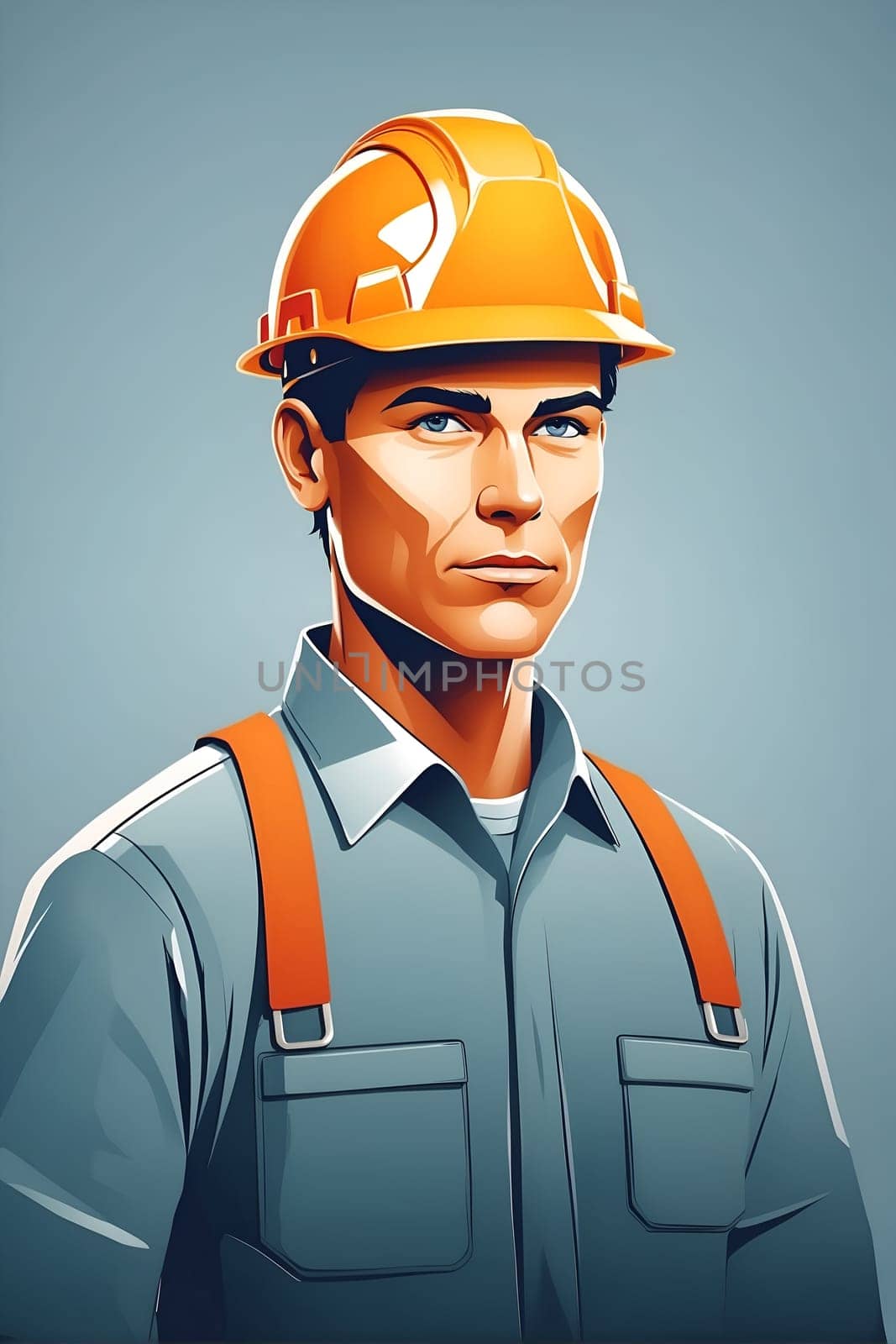 A man is shown wearing a hard hat and overalls, ensuring his safety at a construction site.