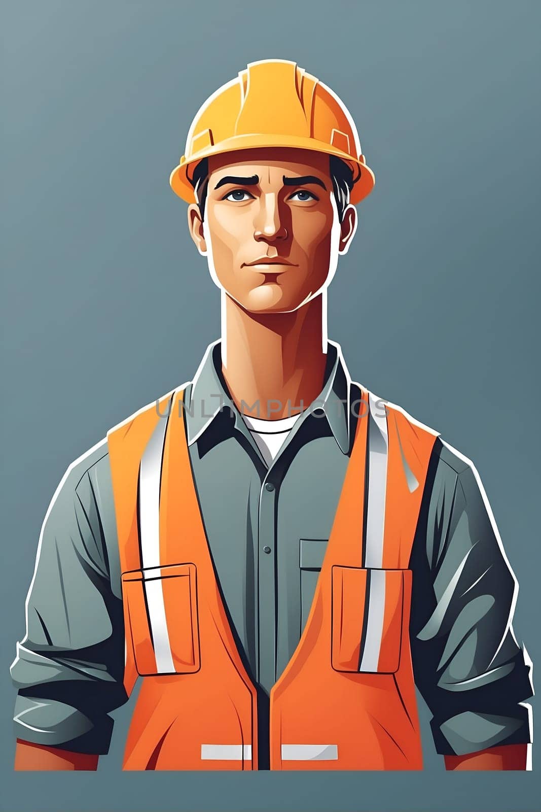 Construction Worker Wearing Hard Hat and Orange Safety Vest. Generative AI. by artofphoto
