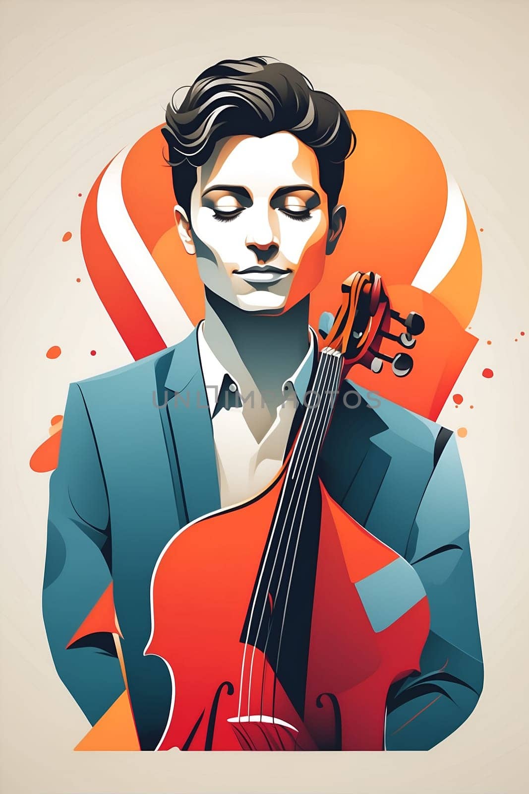 Portrait of a Man Holding a Violin, Classical Musician With His Instrument. Generative AI. by artofphoto