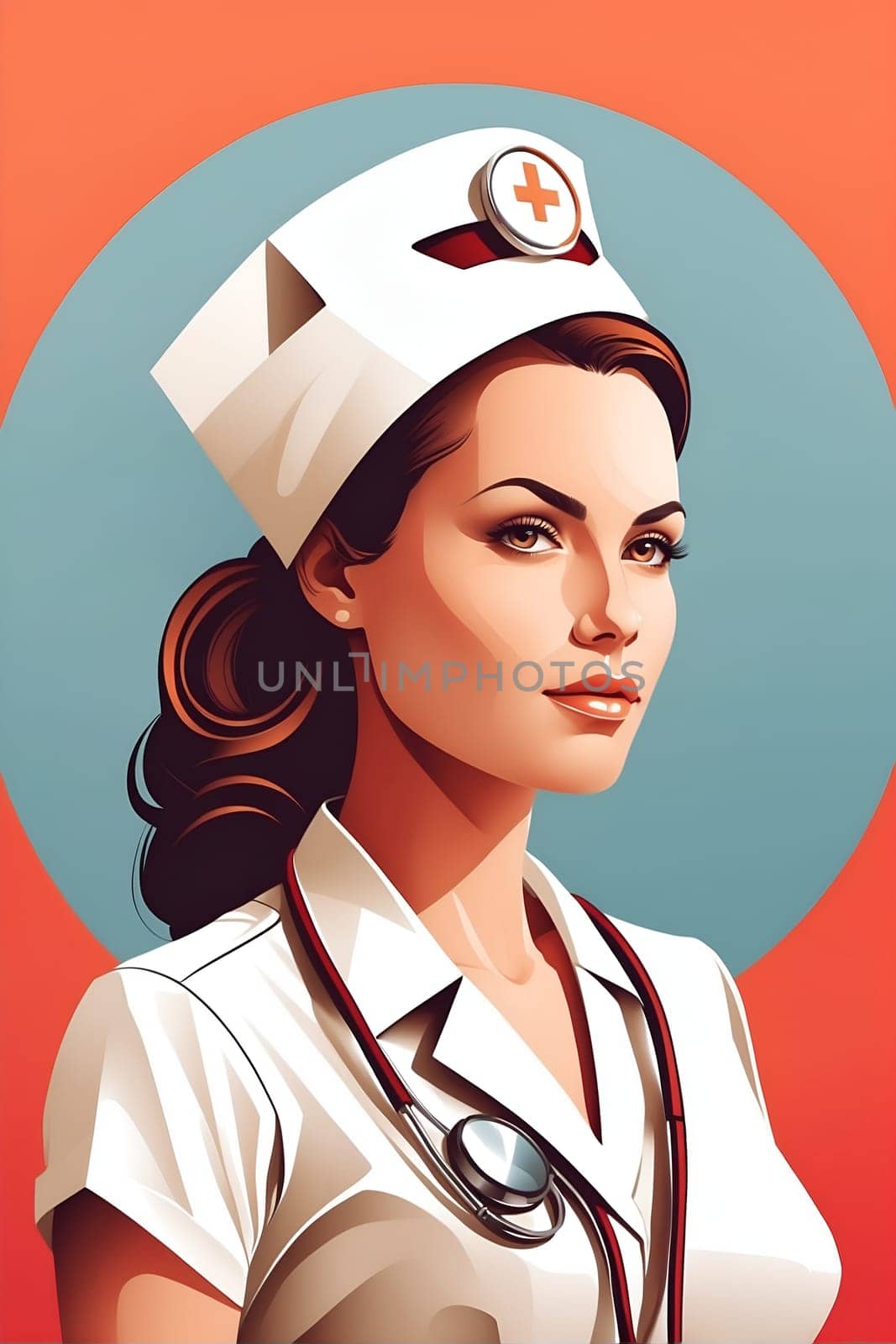 Woman Nurse Wearing Stethoscope and Uniform. Generative AI. by artofphoto