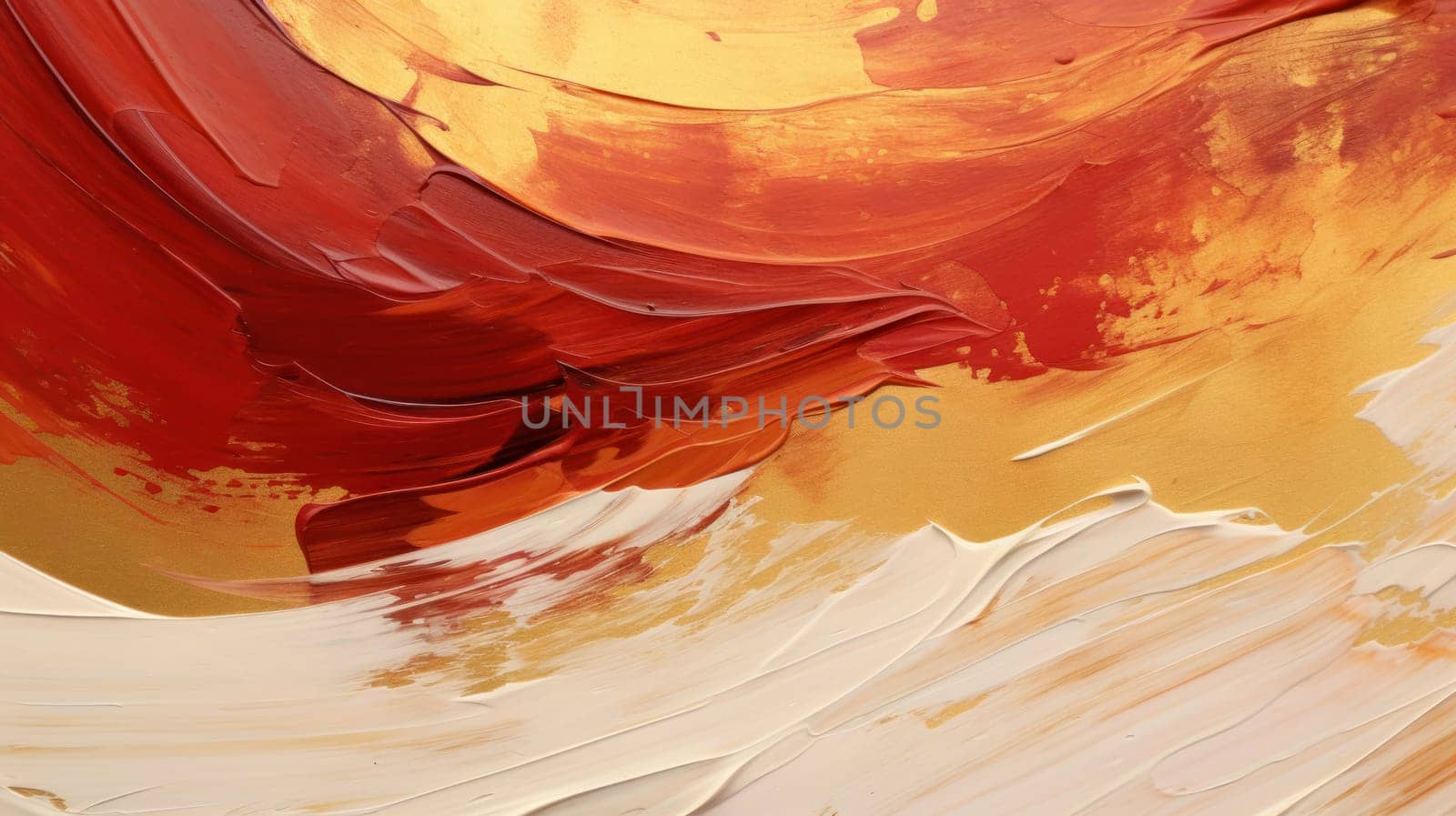 Vivid red and yellow acrylic paint swirls on canvas