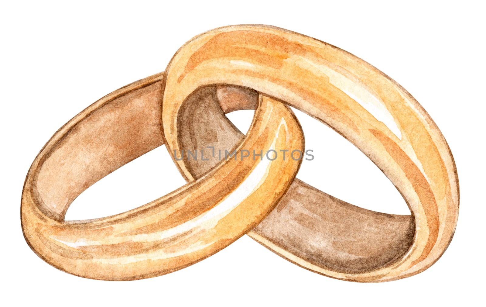 Watercolor wedding rings illustration isolated on white background