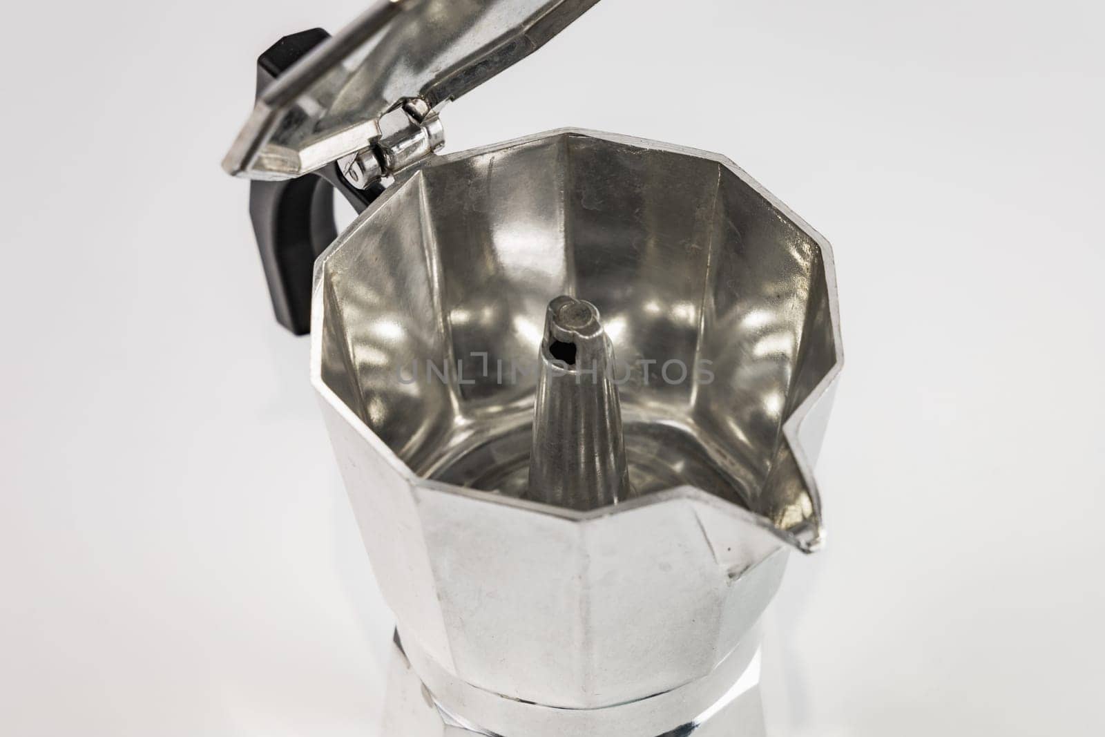 Classic aluminium metallic coffee pot with some parts