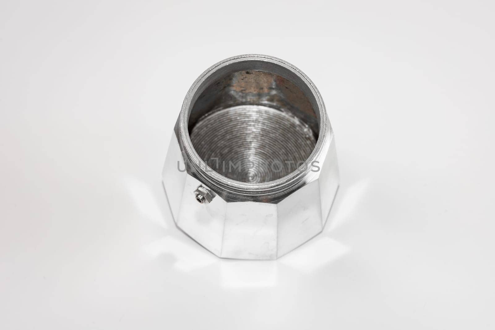 Classic aluminium metallic coffee pot with some parts