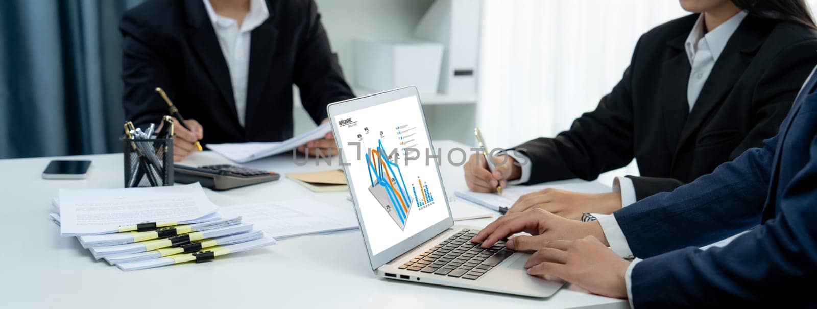 Business intelligence analyst use BI software on laptop. Shrewd by biancoblue