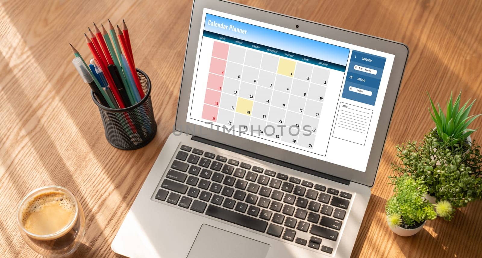 Calendar on computer software application for modish schedule planning for personal organizer and online business