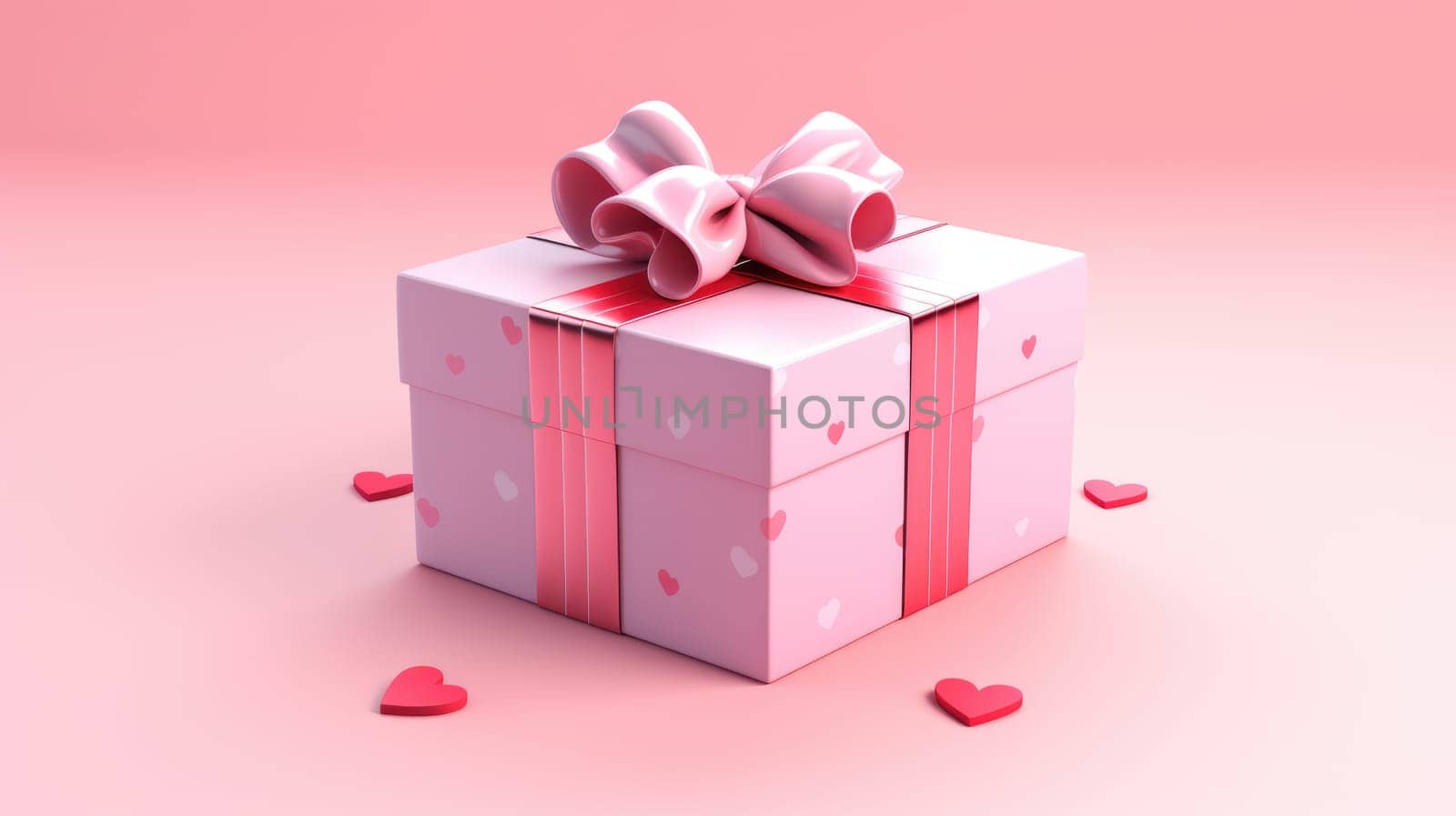 3d isometric box tied with pink ribbon on pink background by natali_brill