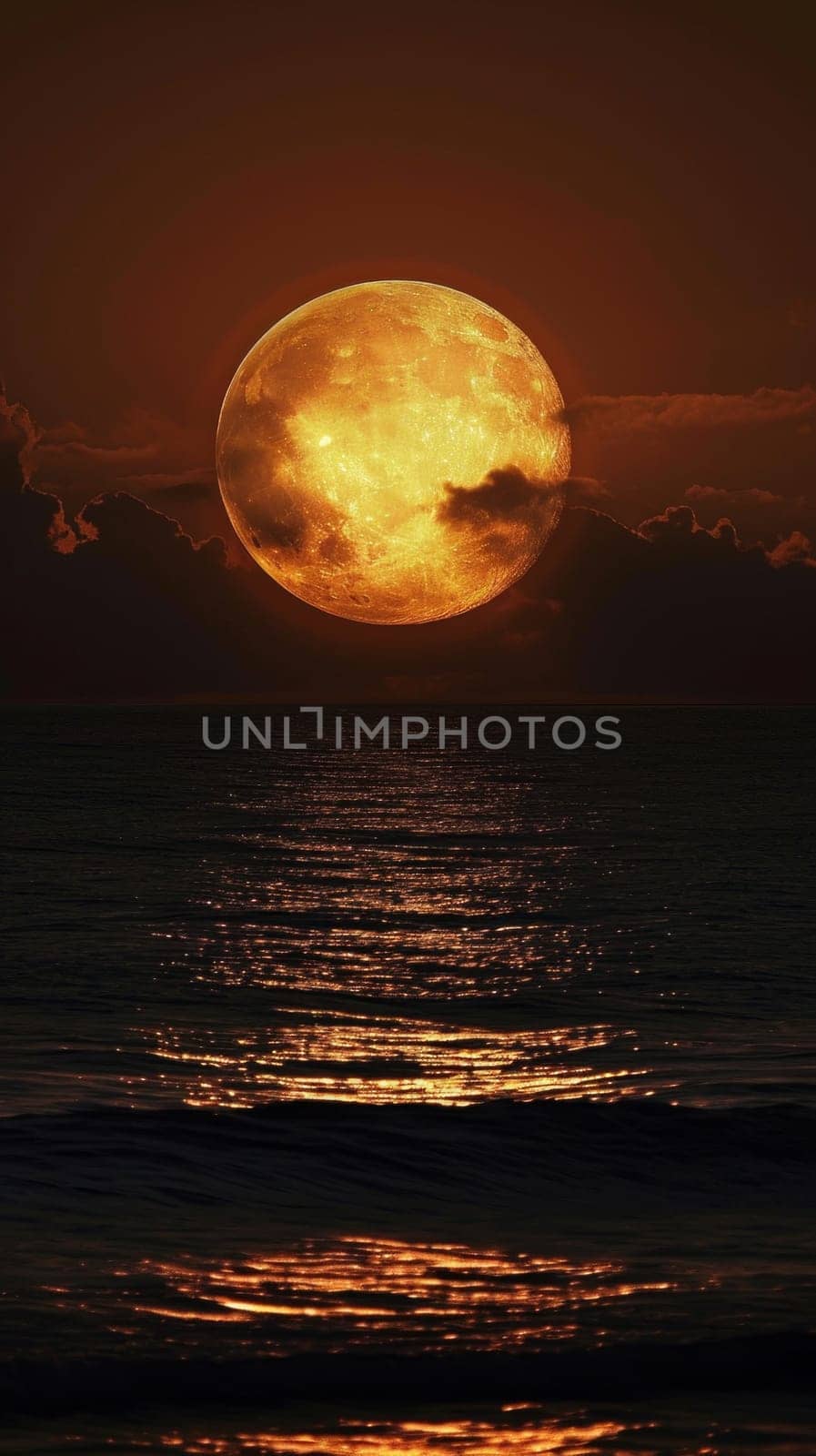 Moonset glistens over the ocean with superimposed moon at night.