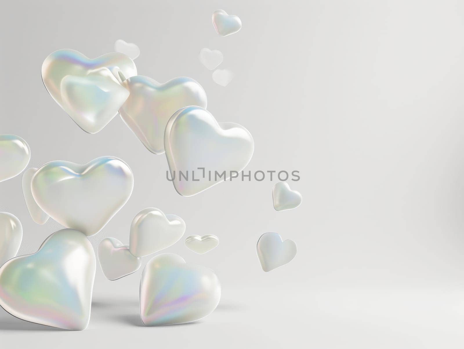 3D Realistic Shiny Shimmering Hearts Background. Valentine's Day Hearts Wallpaper. Glossy Hearts Backdrop with Space for Text. Ai generated