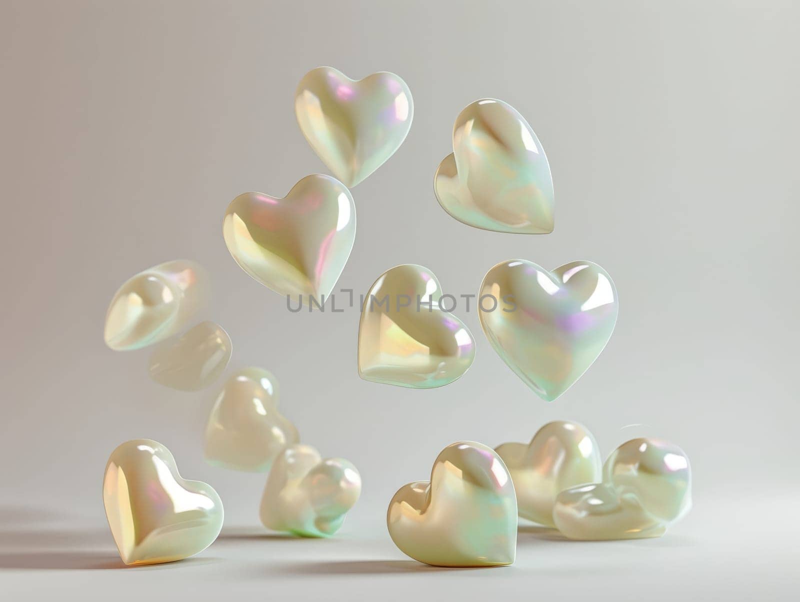 3D Realistic Shiny Shimmering Hearts Background. Valentine's Day Hearts Wallpaper. Glossy Hearts Backdrop with Space for Text. by iliris