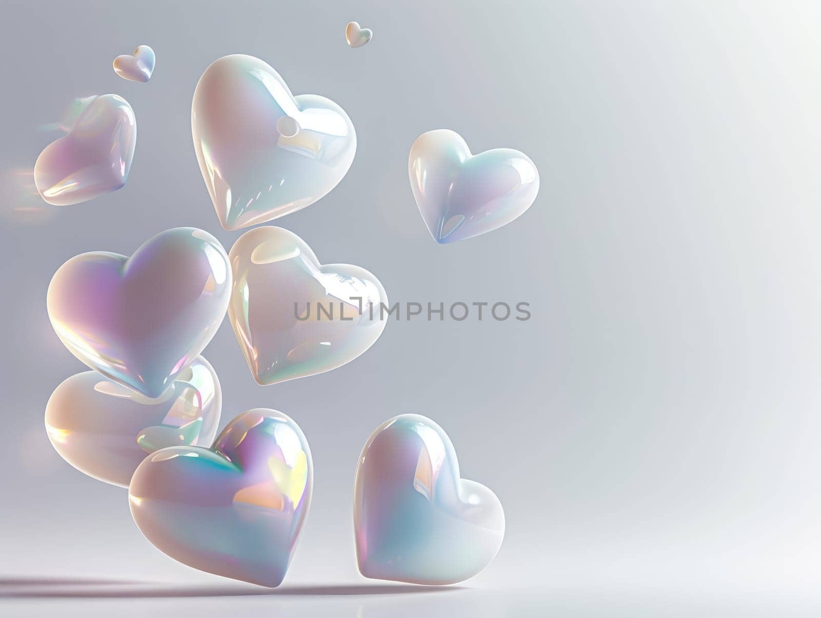 3D Realistic Shiny Shimmering Hearts Background. Valentine's Day Hearts Wallpaper. Glossy Hearts Backdrop with Space for Text. by iliris