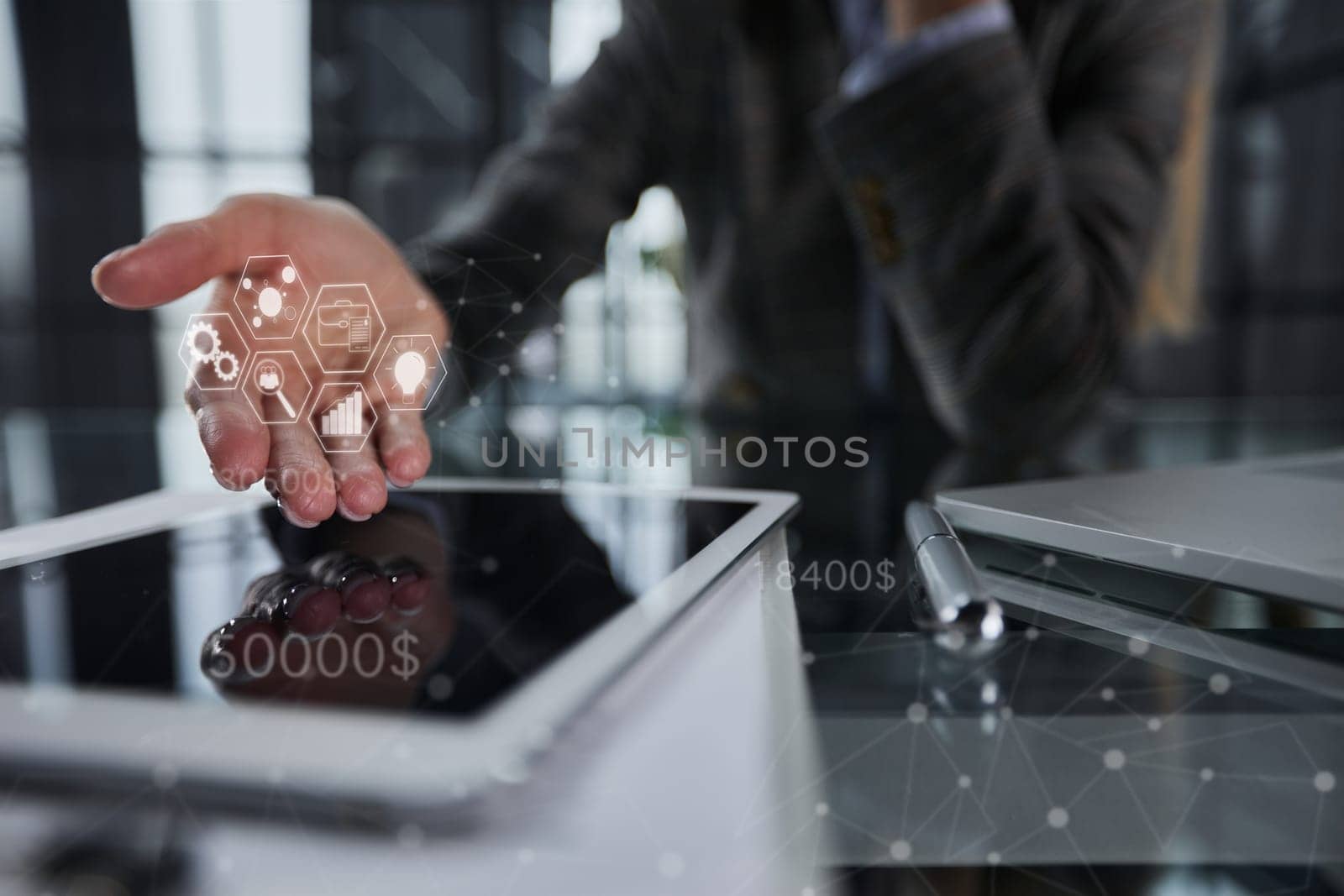 close up. businessman pressing his finger on the screen of the digital tablet by Prosto