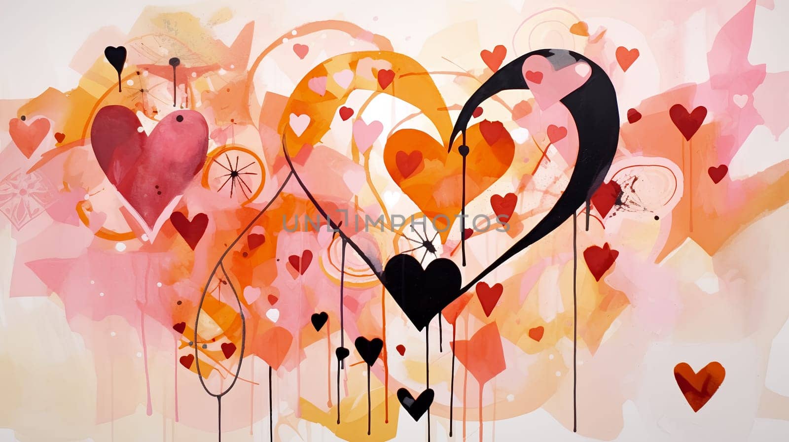 Artful hearts in a blend of red and pink hues create a whimsical valentine scene by chrisroll