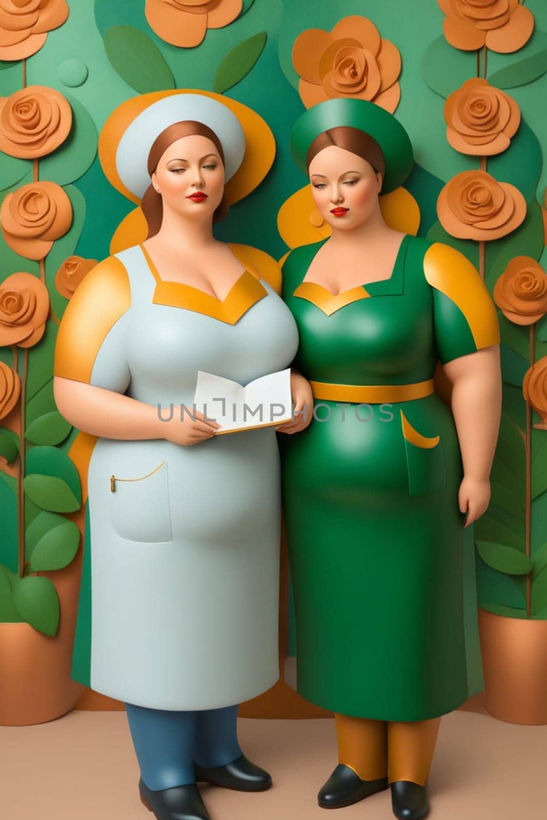 curvy elegant empowered couple of women illustration generative ai art