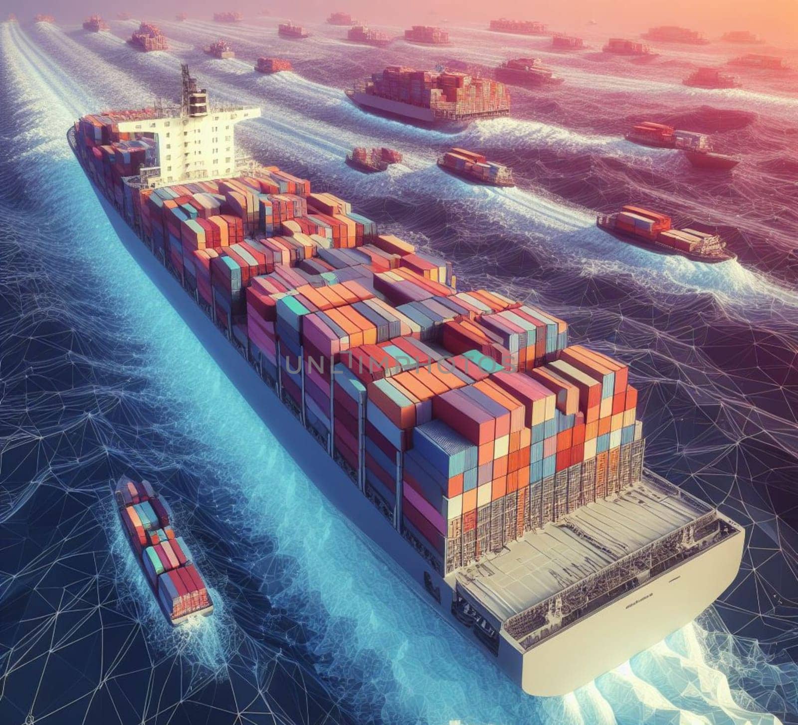 Shipyard Cargo Container Canal Port Freight forwarding Ship yard Sea computer aided artificial intelligence service logistics and transportation ai generated