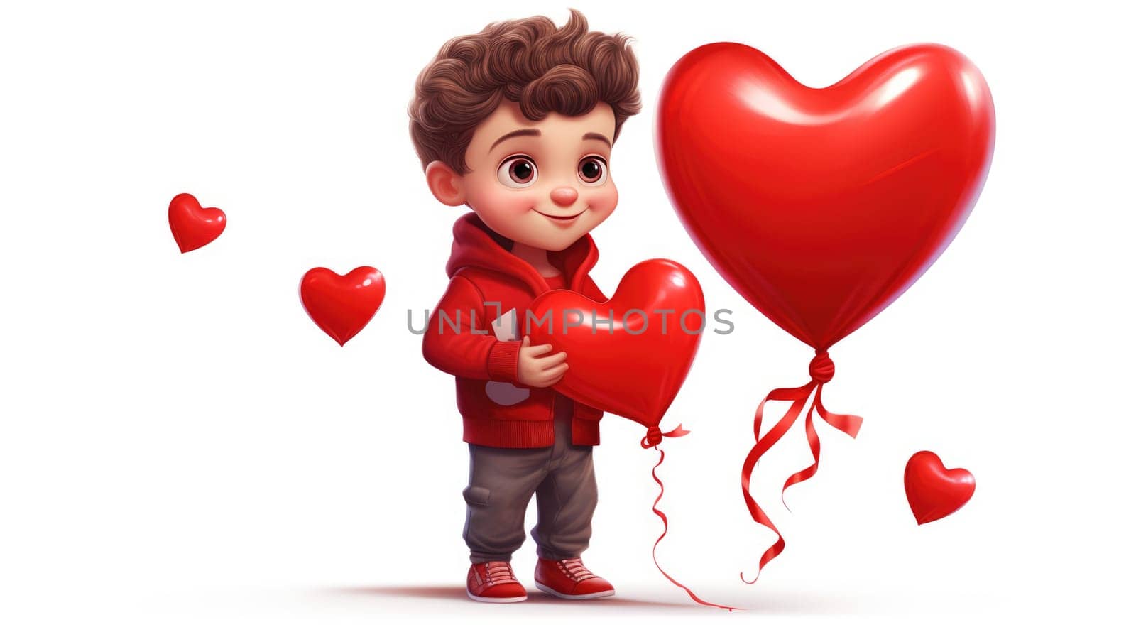 Lovely boy holding red heart, over white background. Love concept. Valentines day.
