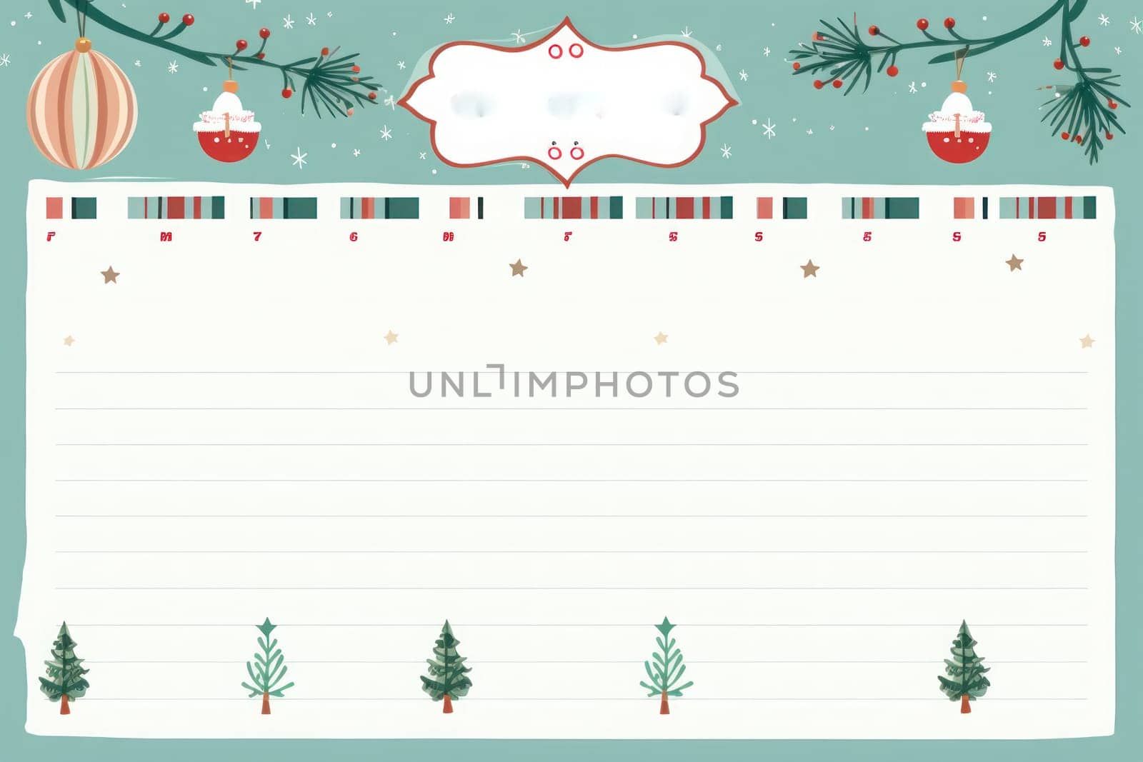 Lined paper for writing cute Christmas theme. Generative AI.