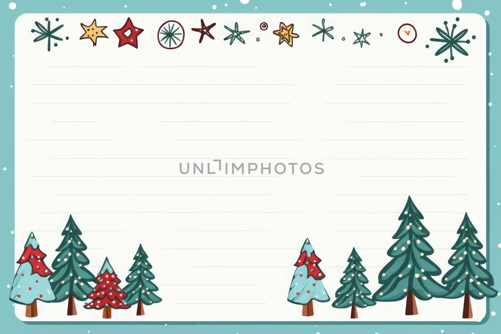 Lined paper for writing cute Christmas theme. Generative AI.