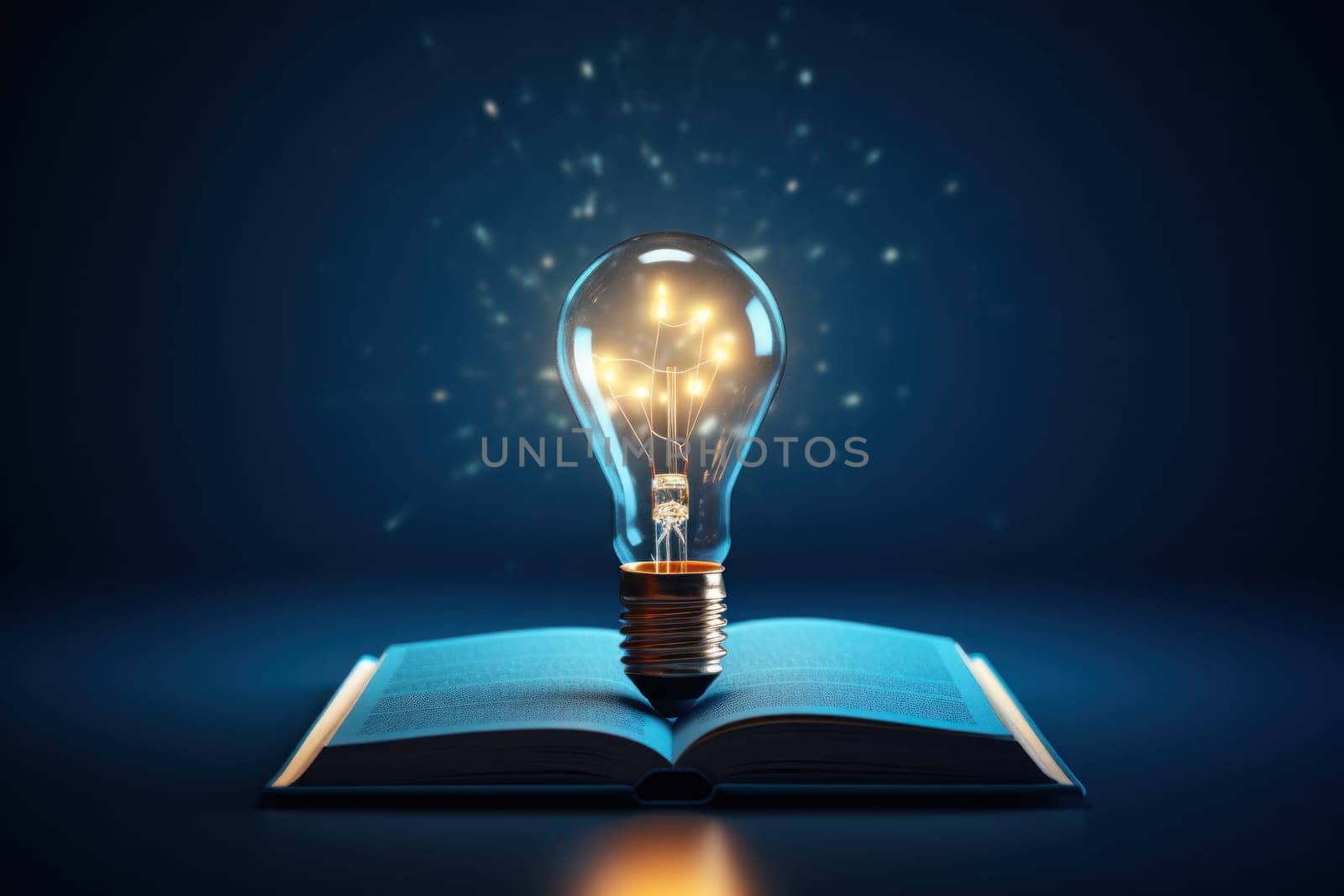 Book cover with a light bulb, realistic and modern. Generative AI.