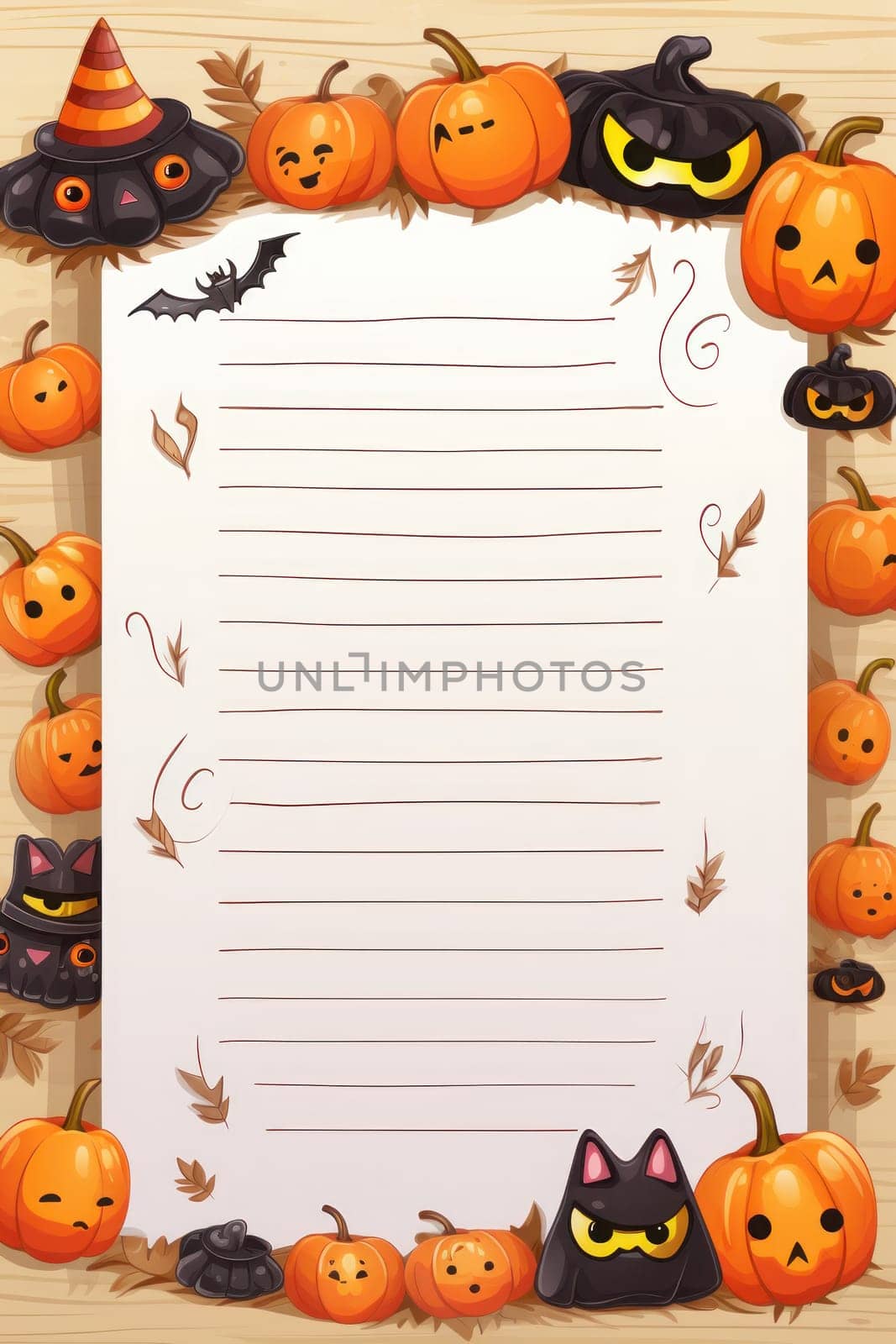 Lined paper for writing Halloween theme. Generative AI.
