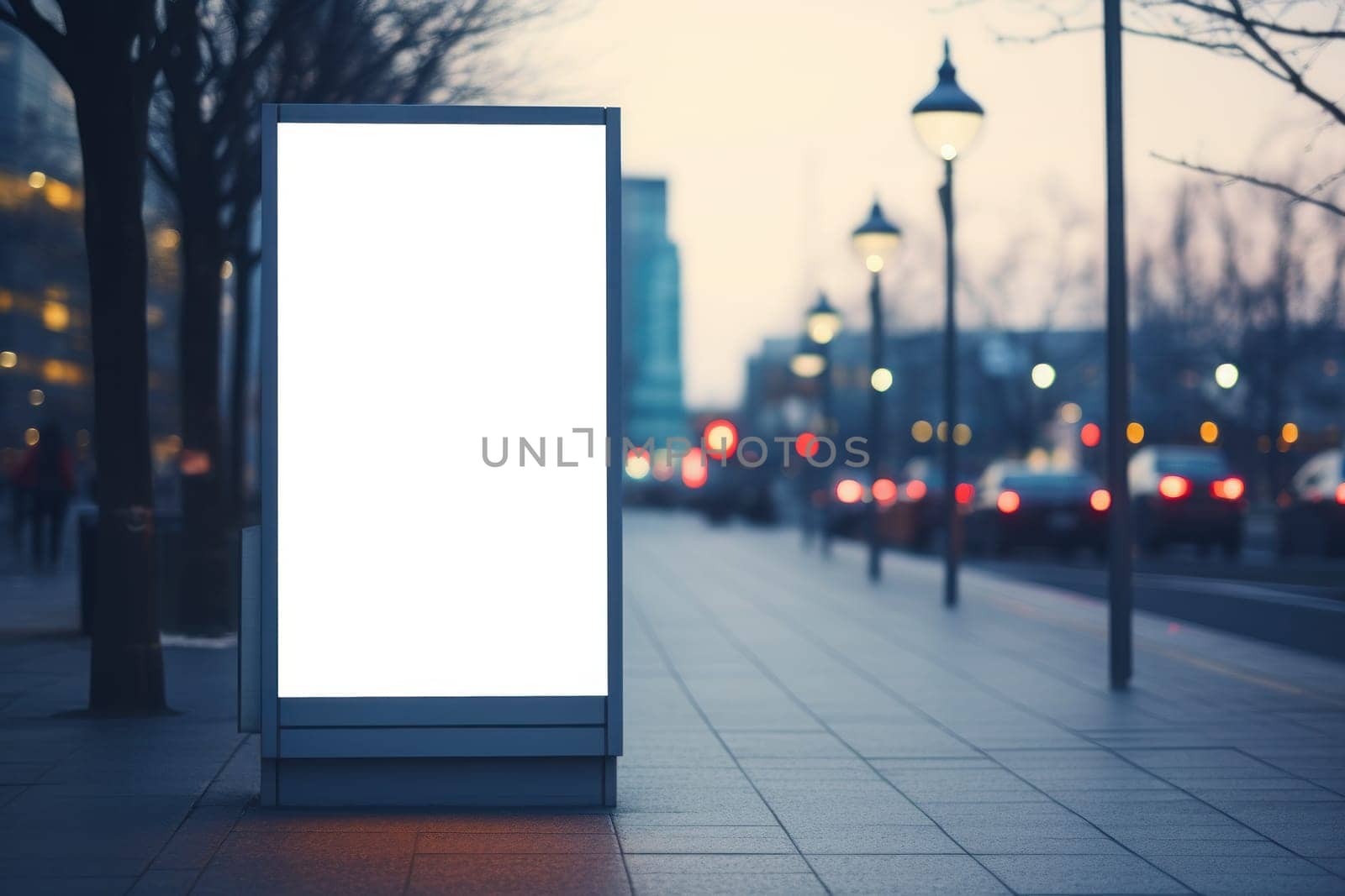 Outdoor ad mockup, fully blurred background. Generative AI.